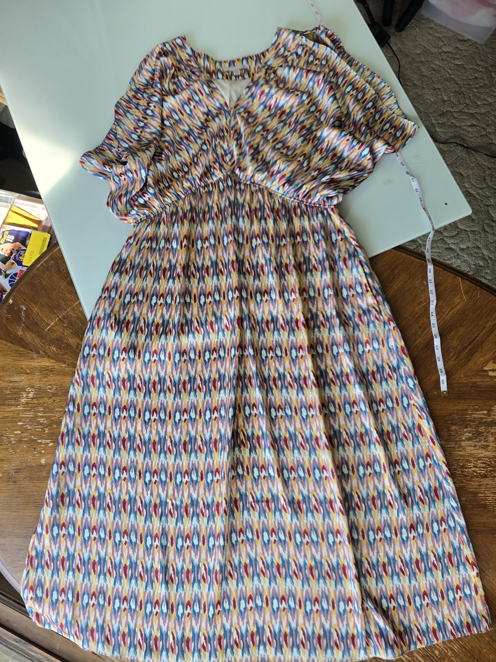 Geren Ford Multicolor Ikat-Print Flutter Dress in Blue, Pink, Yellow, Cream